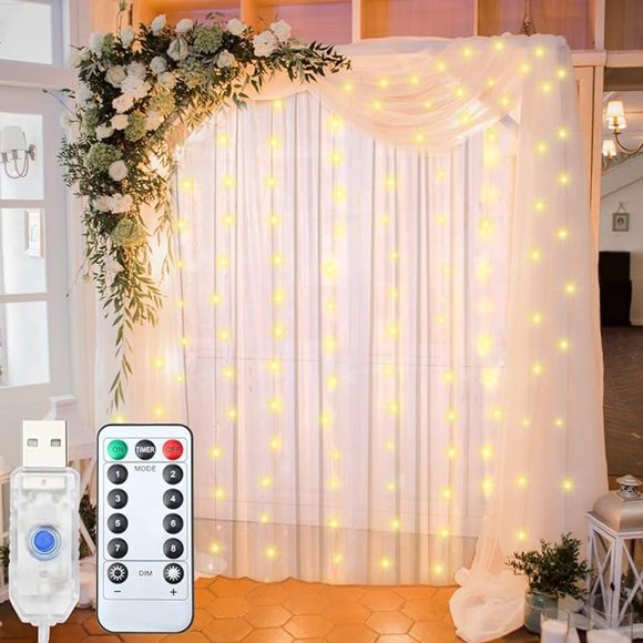 Tullewith 300 LED Lights String for Wedding Backdrop Bridal Backdrop Curtains